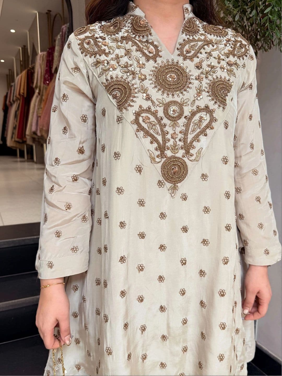 all about you Women Ethnic Motifs Embroidered Regular Sequinned Silk Crepe Kurta with Palazzos thumbnail 5