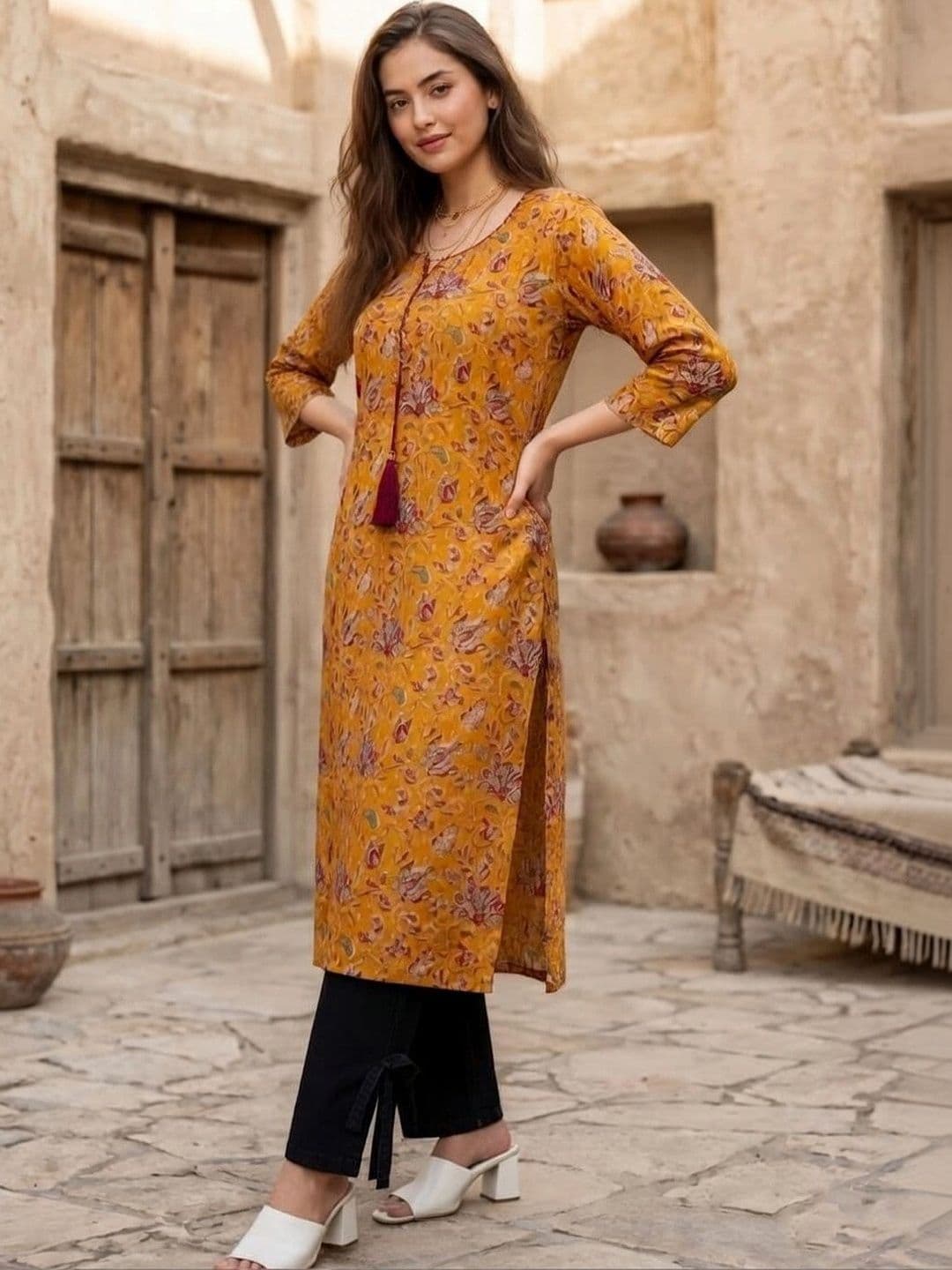 KALAMIR Women Floral Printed Floral Kurta thumbnail 4