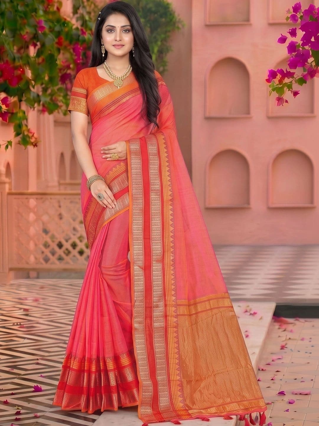 Madhuhansh Striped Zari Silk Cotton Saree - view 1