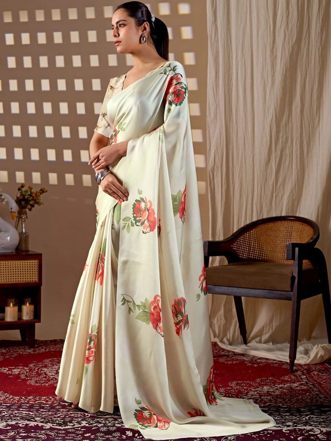 Moda Rapido Floral Satin Designer Saree thumbnail 7