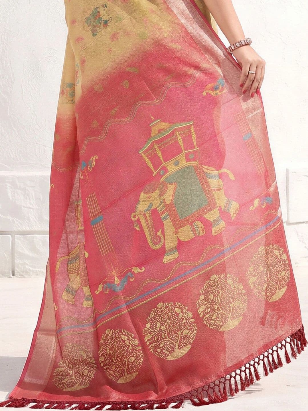 Anouk Floral Silk Cotton Designer Saree thumbnail 3