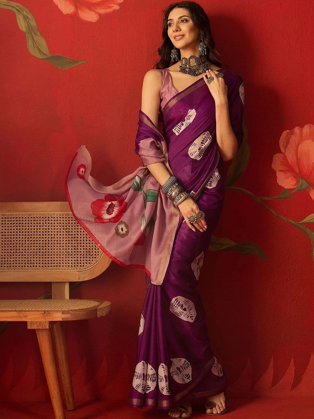 Sangria Zari Silk Cotton Fusion Bandhani Saree thumbnail 6