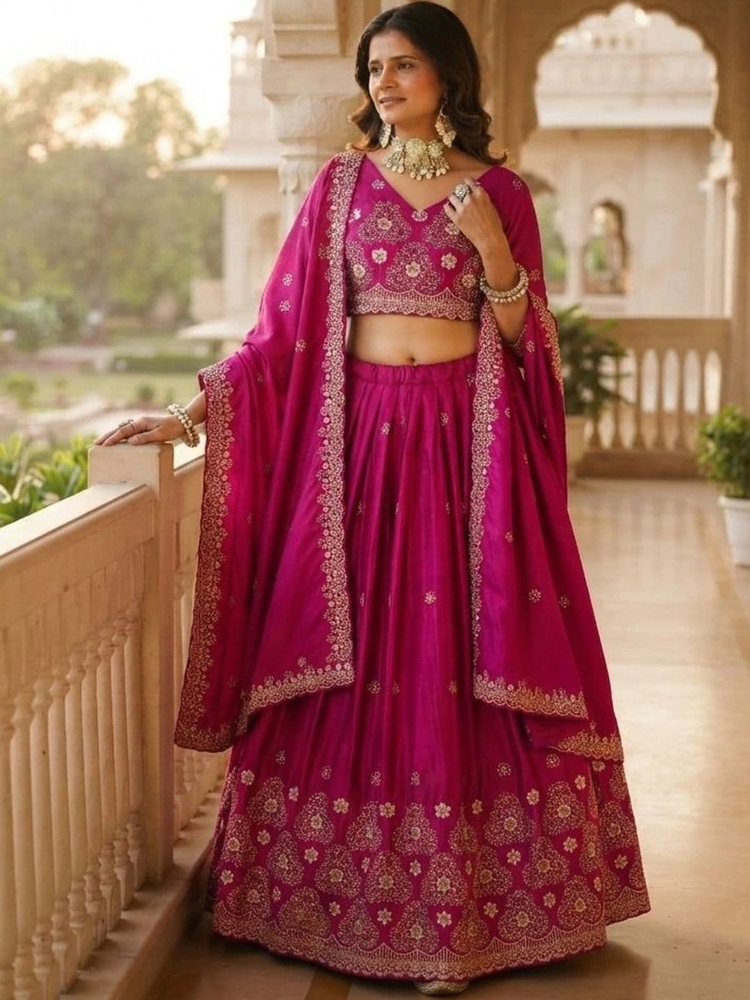 HERE&NOW Embroidered Semi-Stitched Lehenga & Blouse With Dupatta thumbnail 4