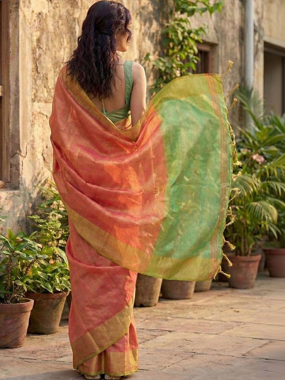 Mitera Striped Zari Tissue Saree thumbnail 3