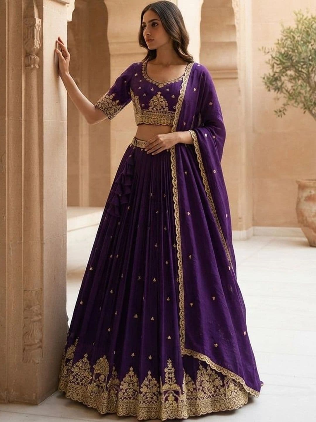 all about you Embroidered Semi-Stitched Lehenga & Blouse With Dupatta thumbnail 4