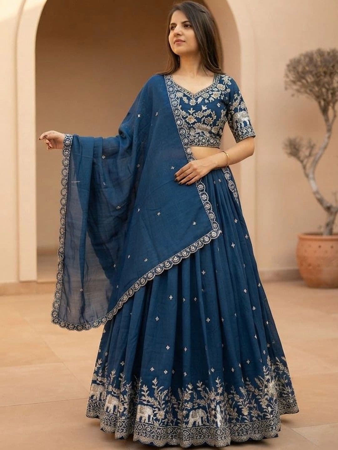 HERE&NOW Embroidered Thread Work Semi-Stitched Lehenga & Blouse With Dupatta thumbnail 4