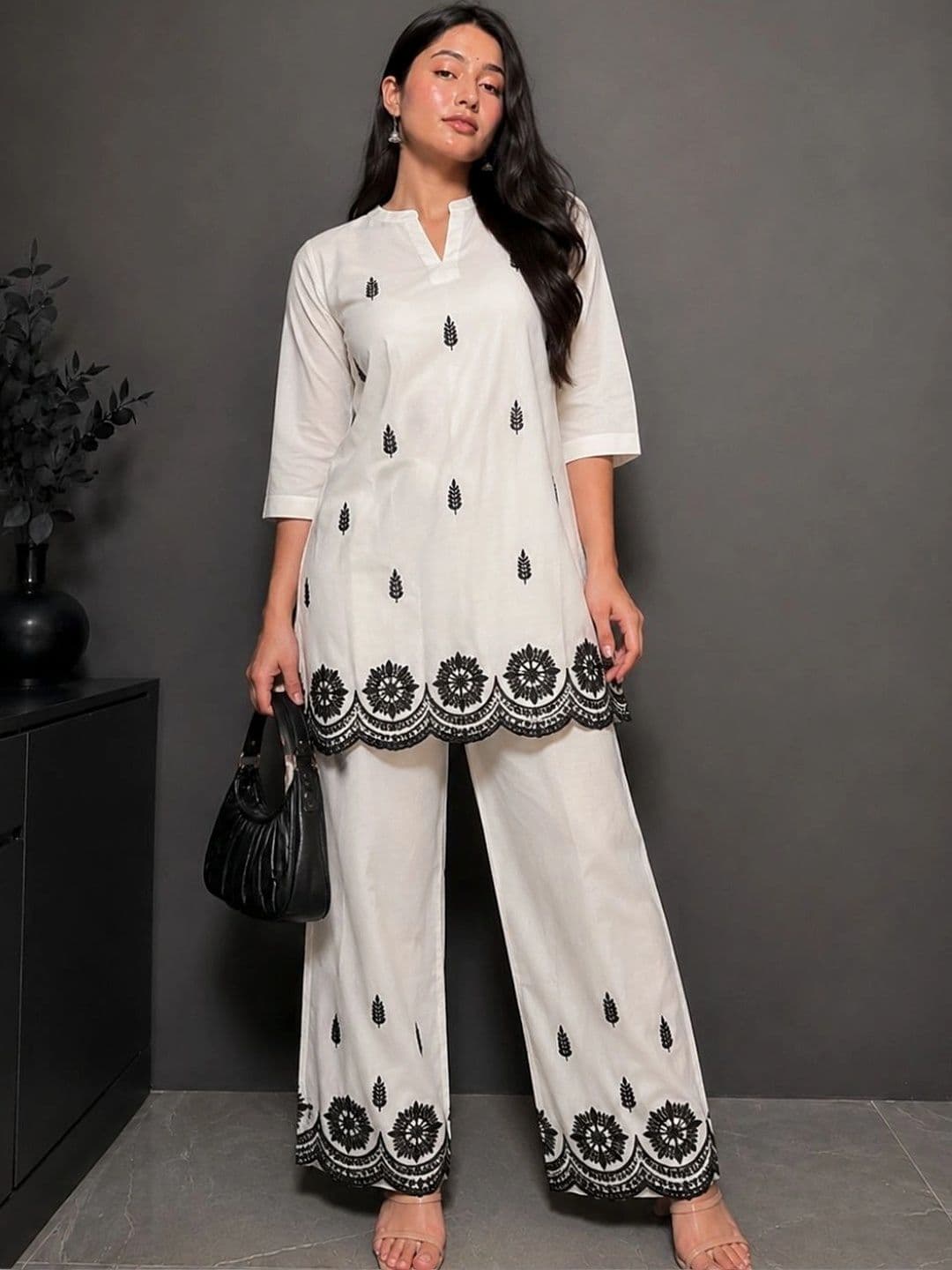 TWINS LADY Cotton Embroidered Top with Palazzos thumbnail 4