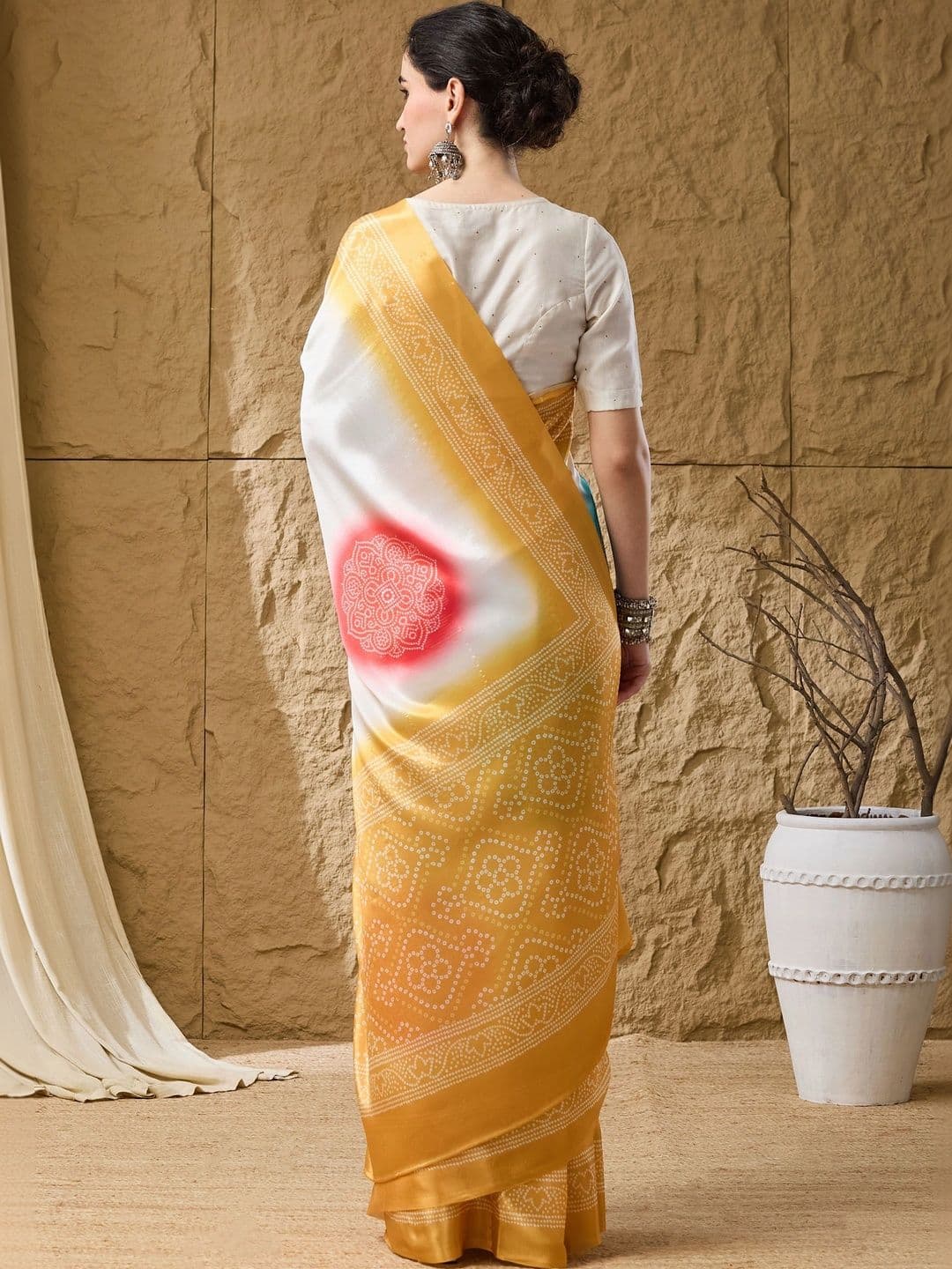 RACHNA Ombre Satin Designer Ikat Saree thumbnail 5