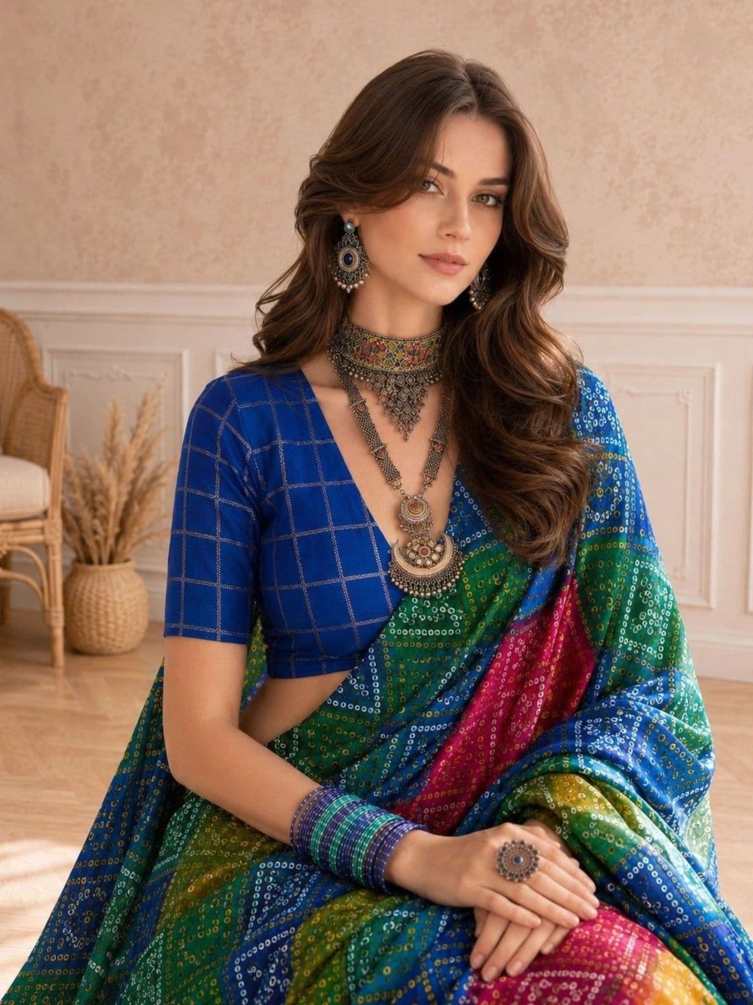 all about you Bandhani Zari Silk Blend Belted Bandhani Saree thumbnail 5