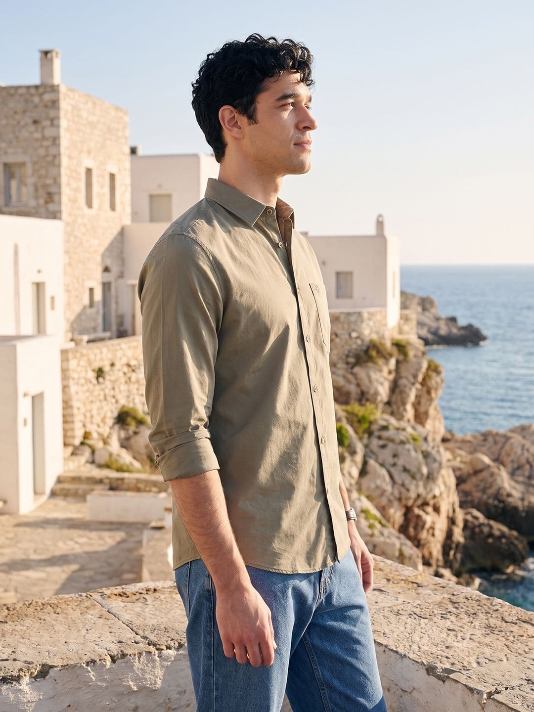Mast & Harbour Soft Touch Cotton Green Shirt thumbnail 6