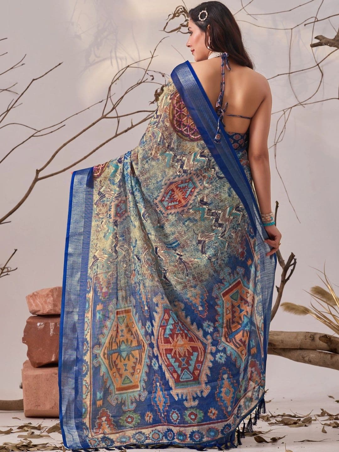 Moda Rapido Ethnic Motifs Linen Blend Designer Saree thumbnail 2