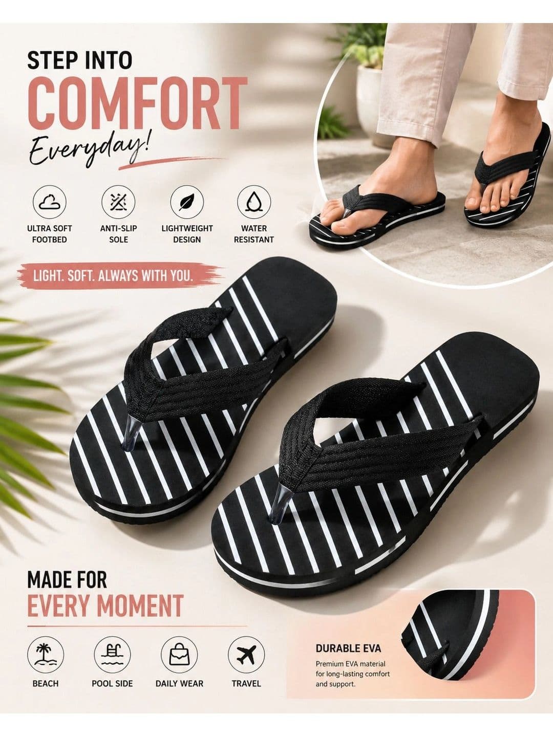 ENRIZZ Men Striped Thong Flip-Flops thumbnail 5