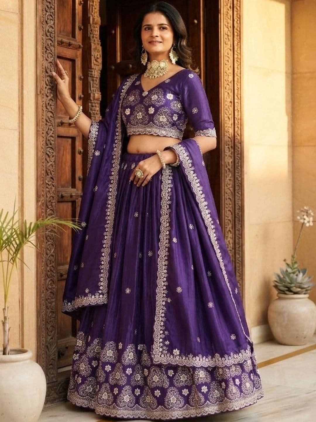 all about you Embroidered Thread Work Semi-Stitched Lehenga & Blouse With Dupatta thumbnail 2