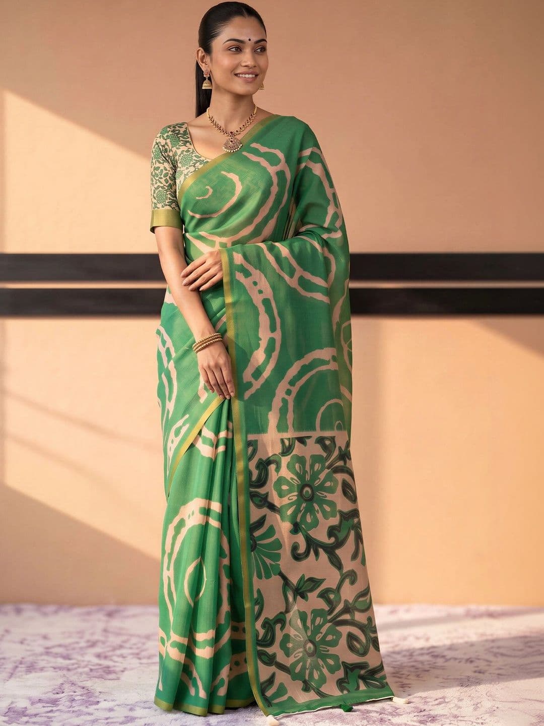 Sangria Tie and Dye Designer Block Print Saree thumbnail 2