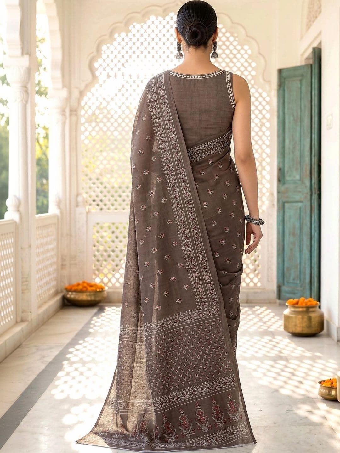 VS MALL Floral Pure Cotton Ikat Saree thumbnail 5
