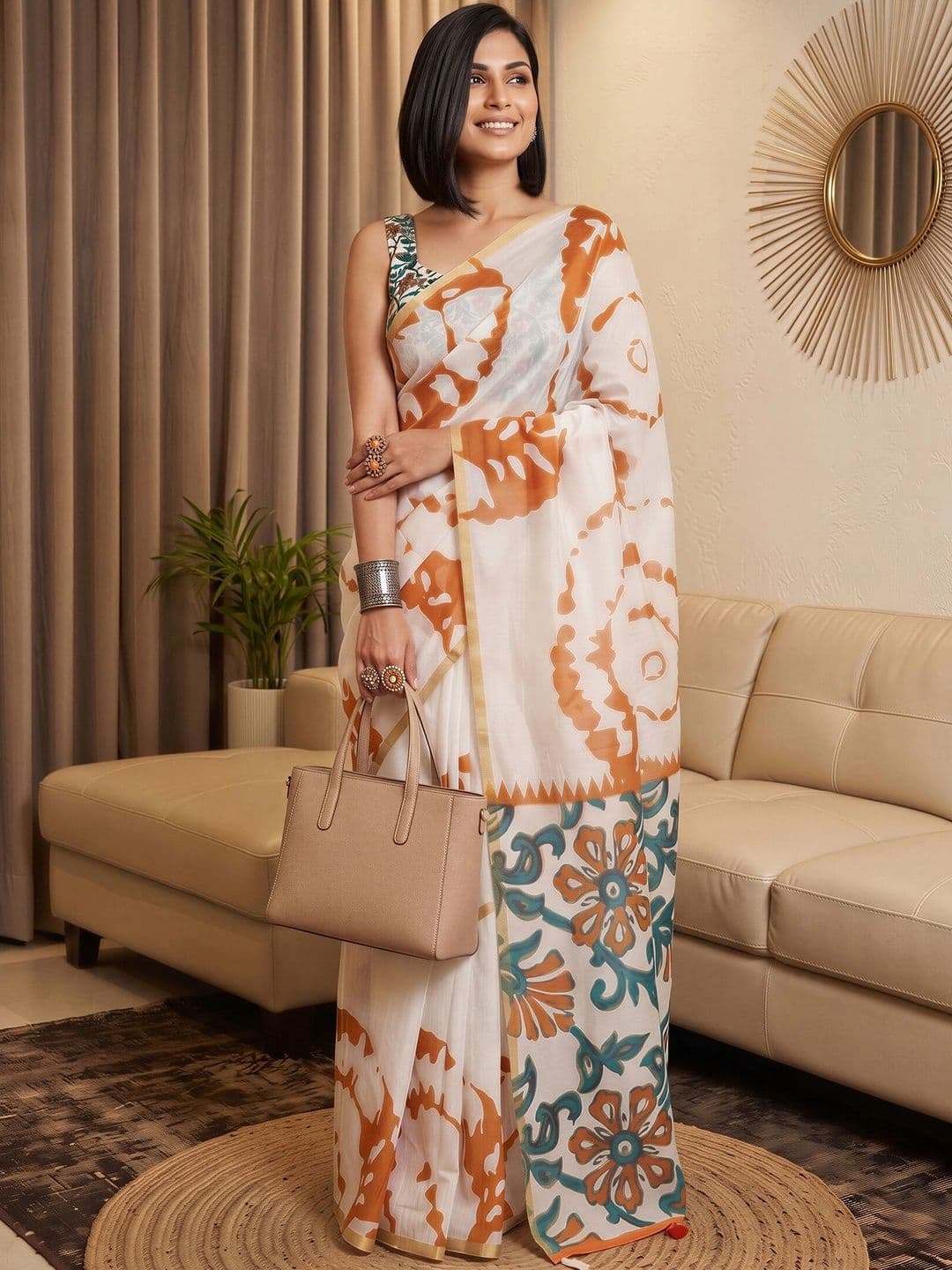 Sangria Designer Block Print Saree thumbnail 5