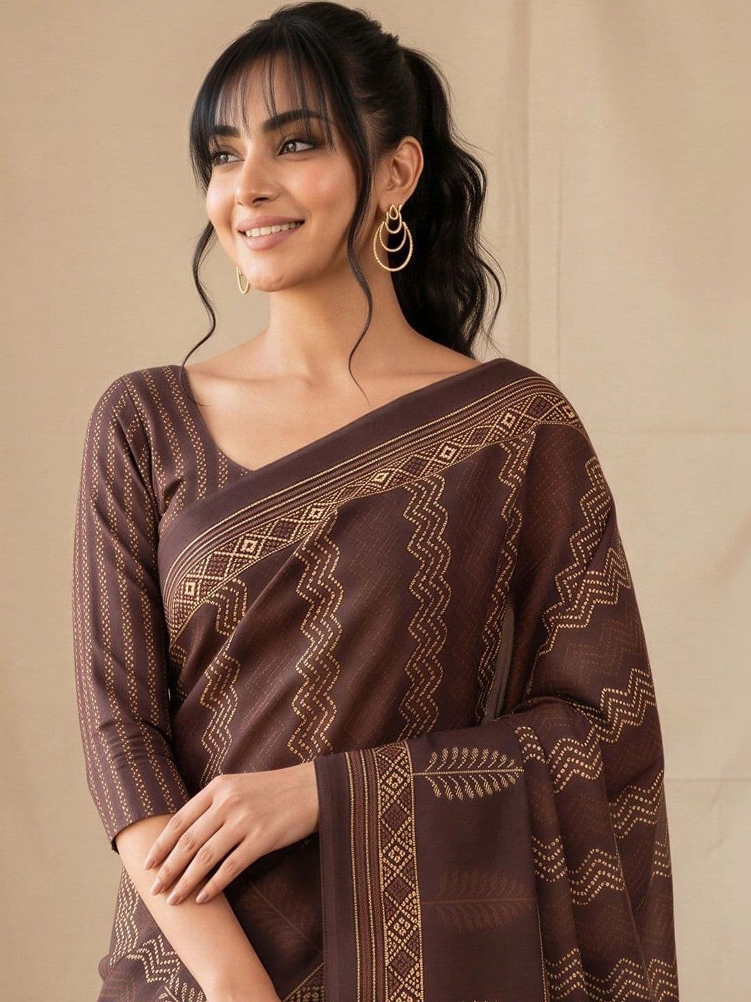 Anouk Batik Silk Blend Designer Block Print Saree thumbnail 3