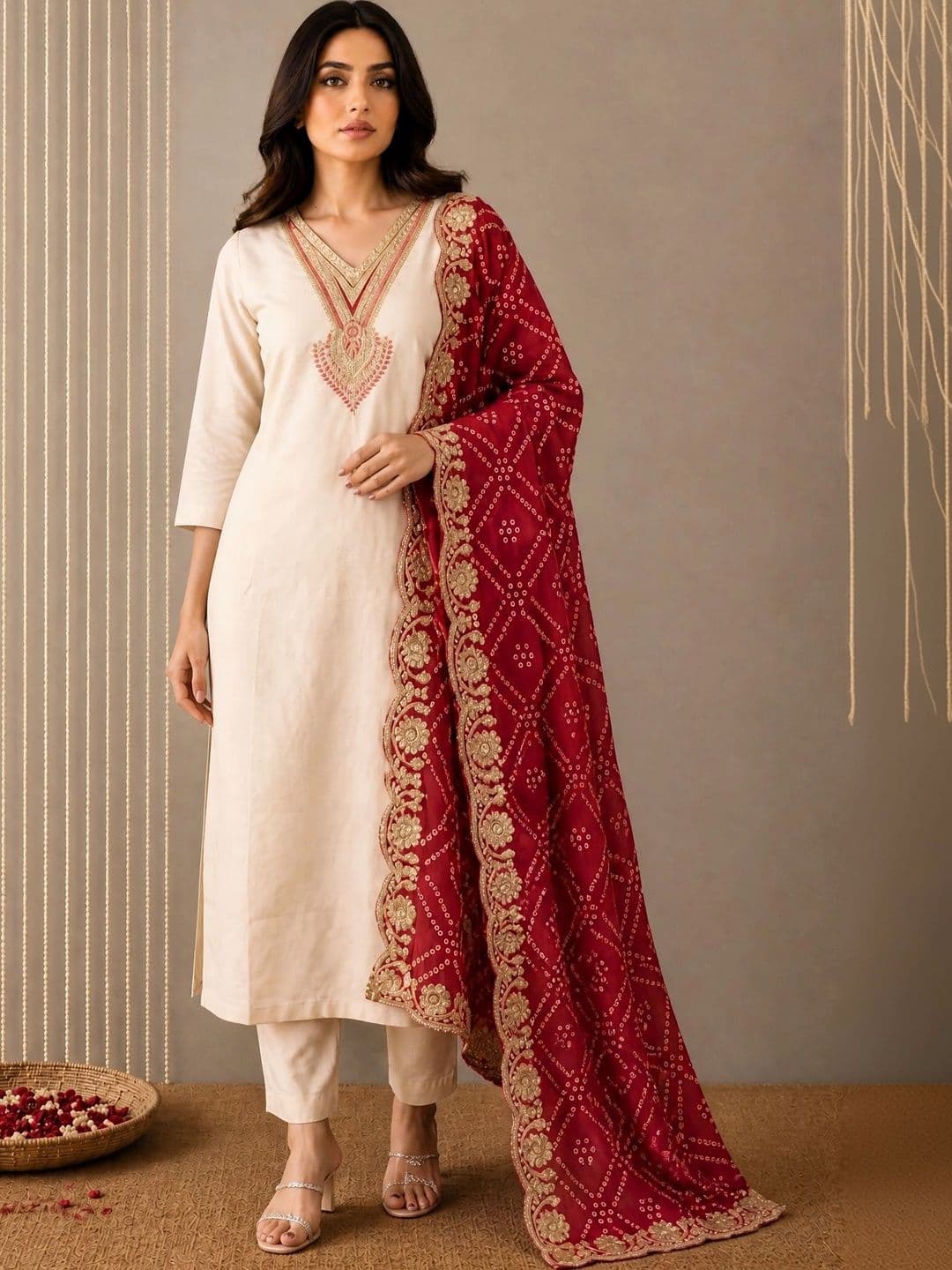 Anouk Mirage Women Ethnic Motifs Embroidered Regular Kurta with Trousers & With Dupatta thumbnail 2