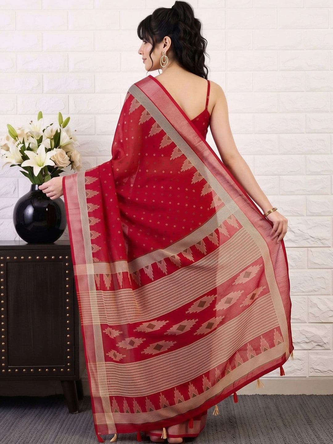 Anouk Woven Design Zari Designer Bagru Saree thumbnail 7