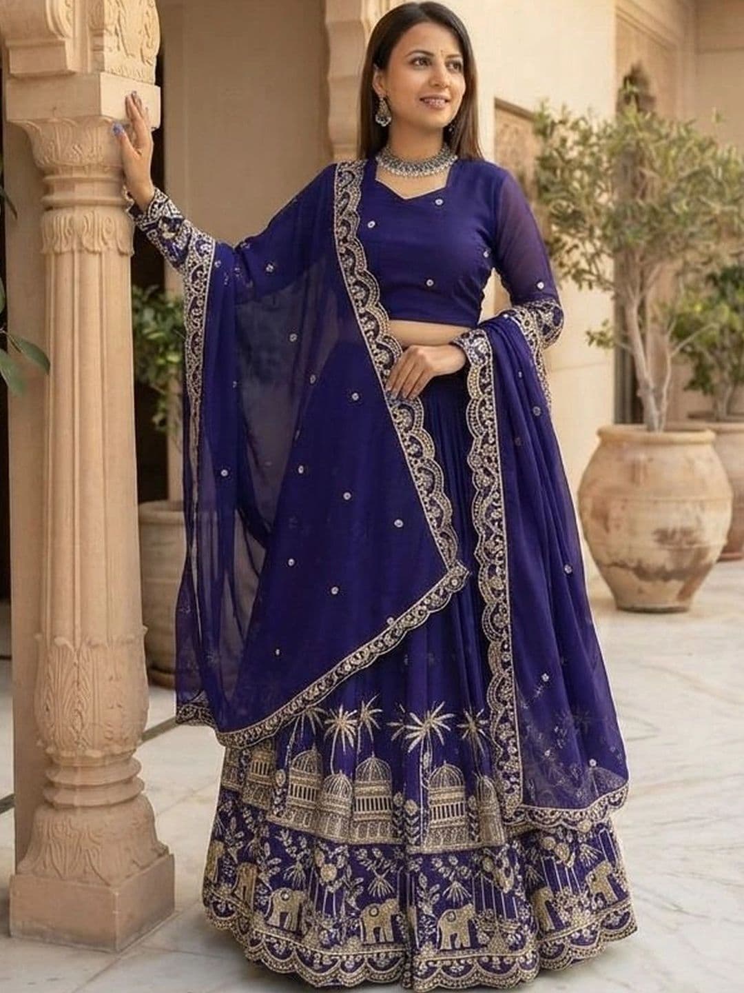 HERE&NOW Women  Embellished Semi-Stitched Lehenga & Blouse With Dupatta - view 1