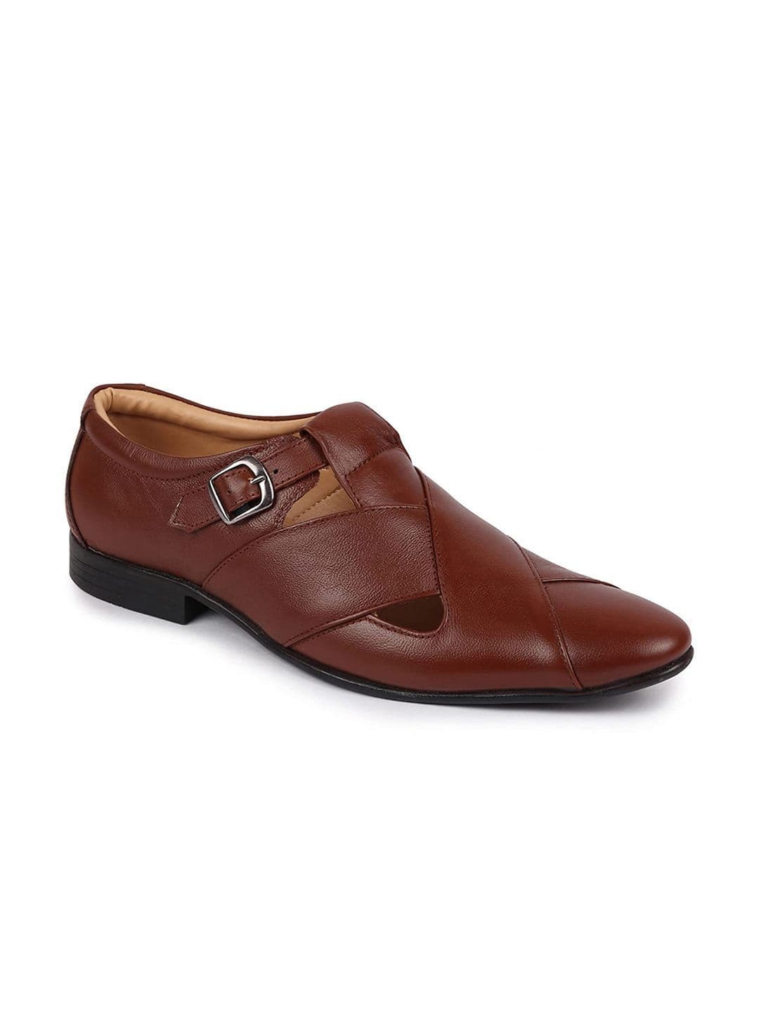FAUSTO Men Tan Leather Shoe-Style Sandals thumbnail 2
