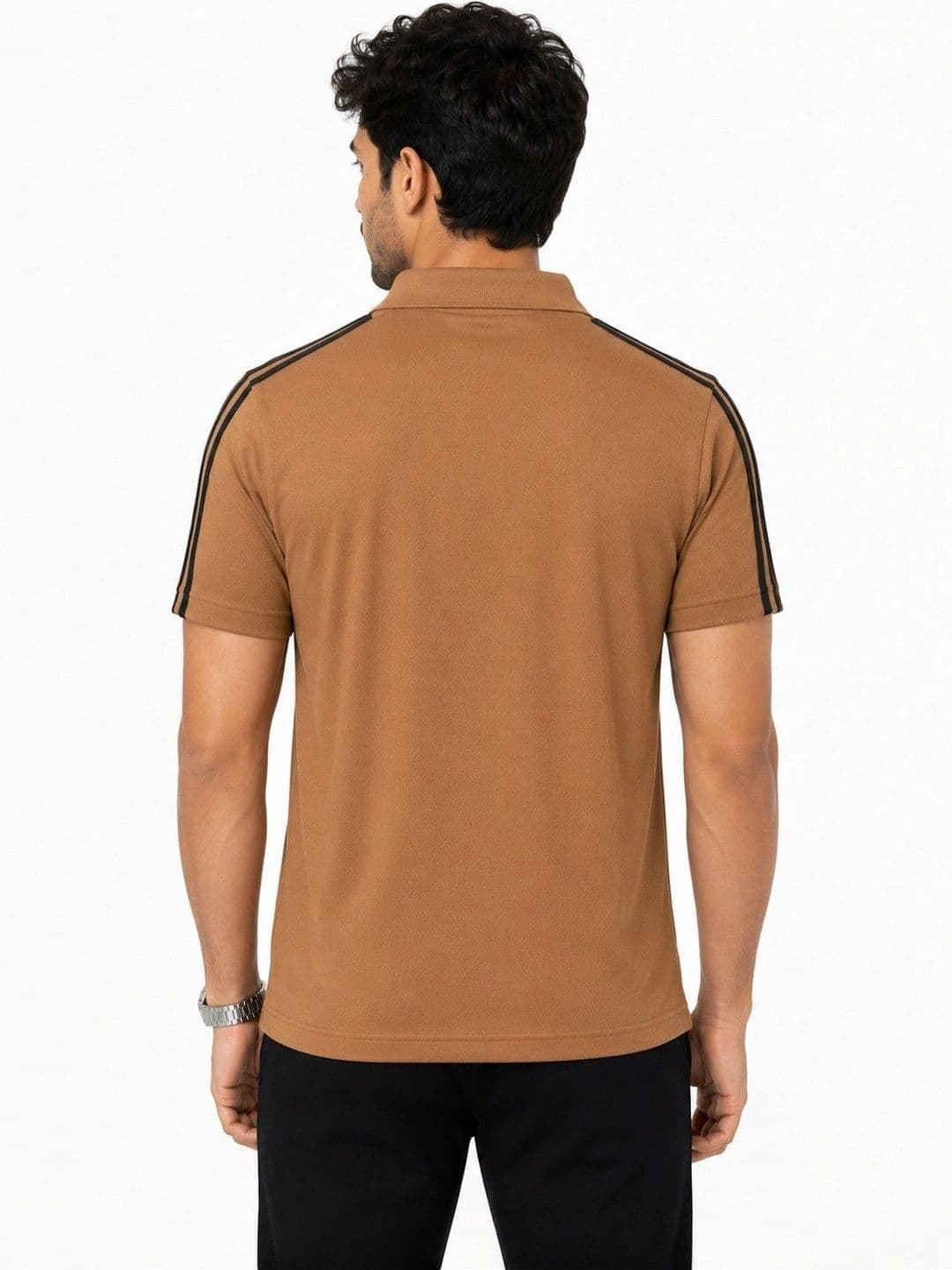 MaverIQ Camel Brown Colourblocked Polo Collar Regular Fit T-shirt thumbnail 2