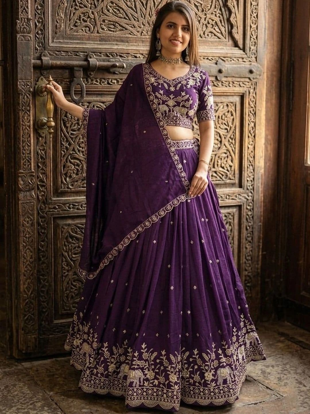 HERE&NOW Embroidered Thread Work Semi-Stitched Lehenga & Blouse With Dupatta thumbnail 3