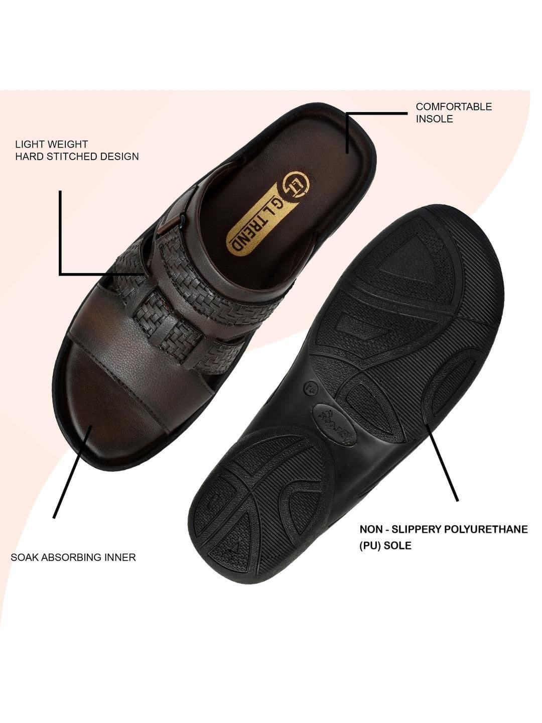 G L Trend Men Casual Stylish Comfortable Brown Slip-On Sandals thumbnail 5