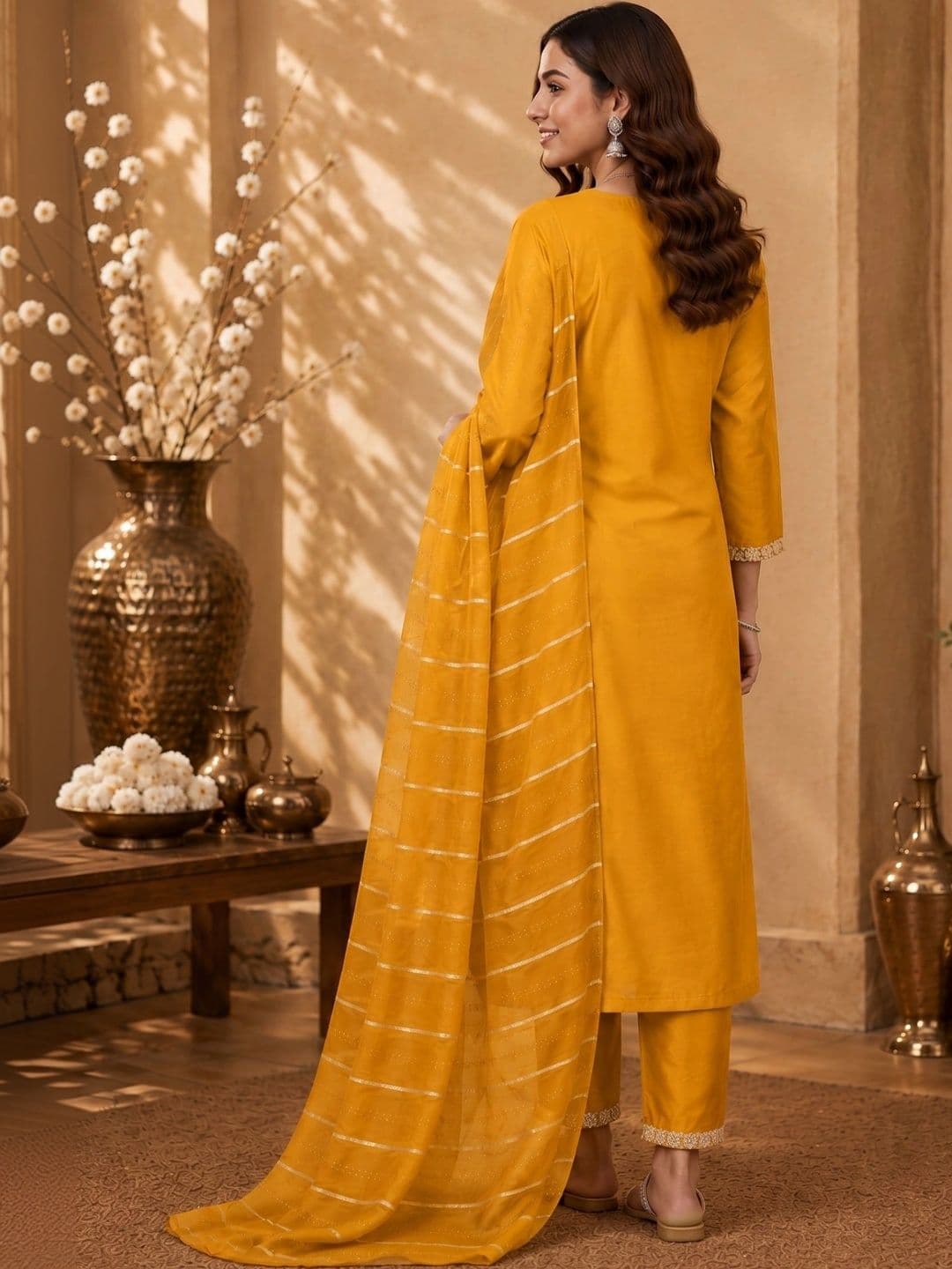J MOGAL Women Ethnic Motifs Embroidered Regular Kurta with Trousers & With Dupatta thumbnail 3