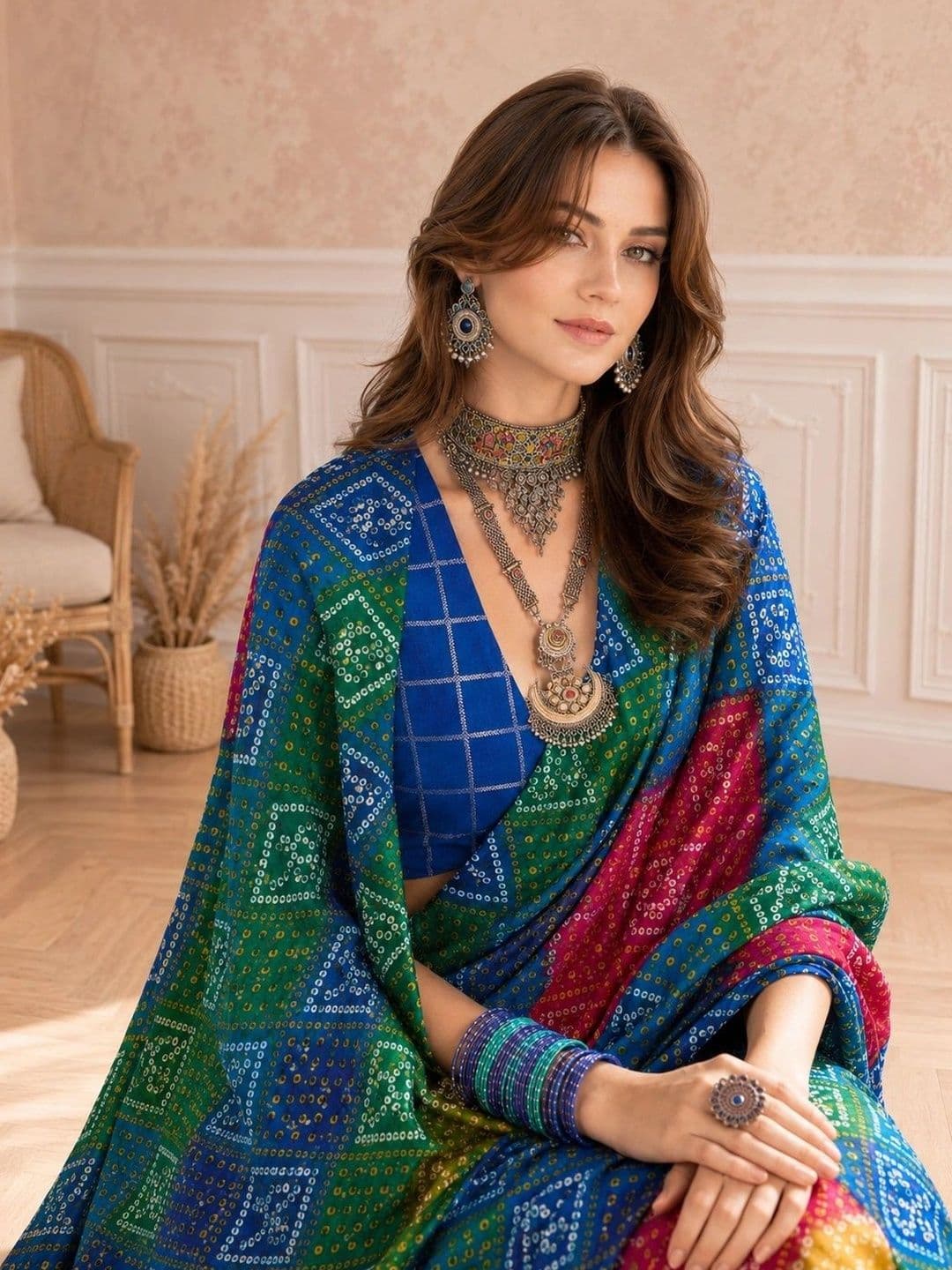 all about you Bandhani Zari Silk Blend Belted Bandhani Saree thumbnail 3