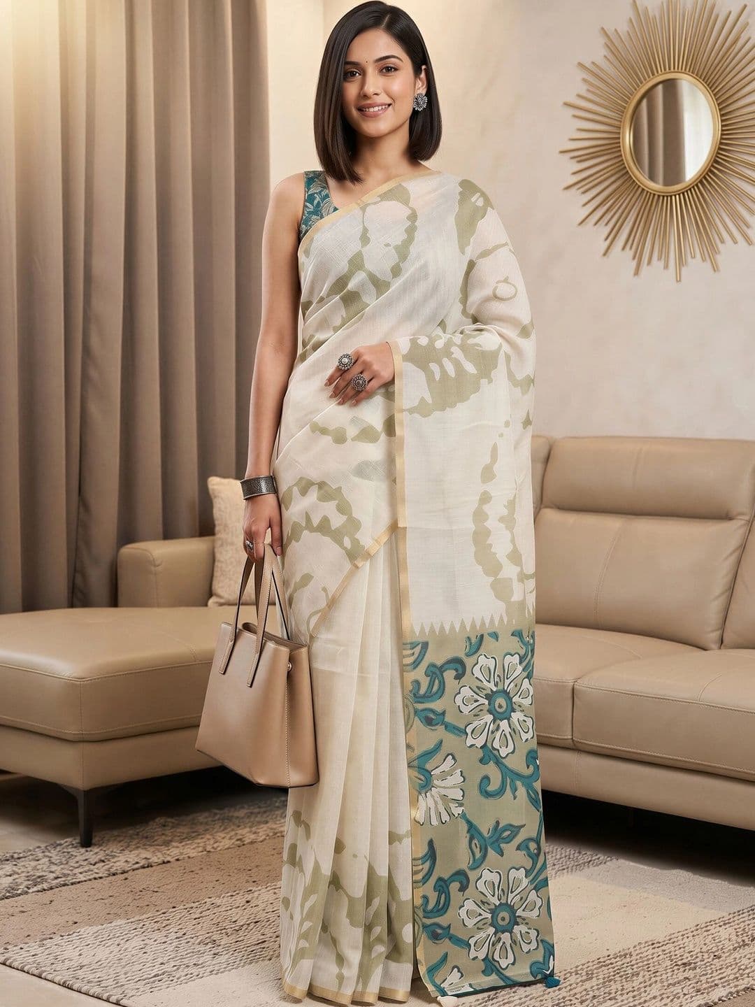 Sangria Designer Block Print Saree - view 1