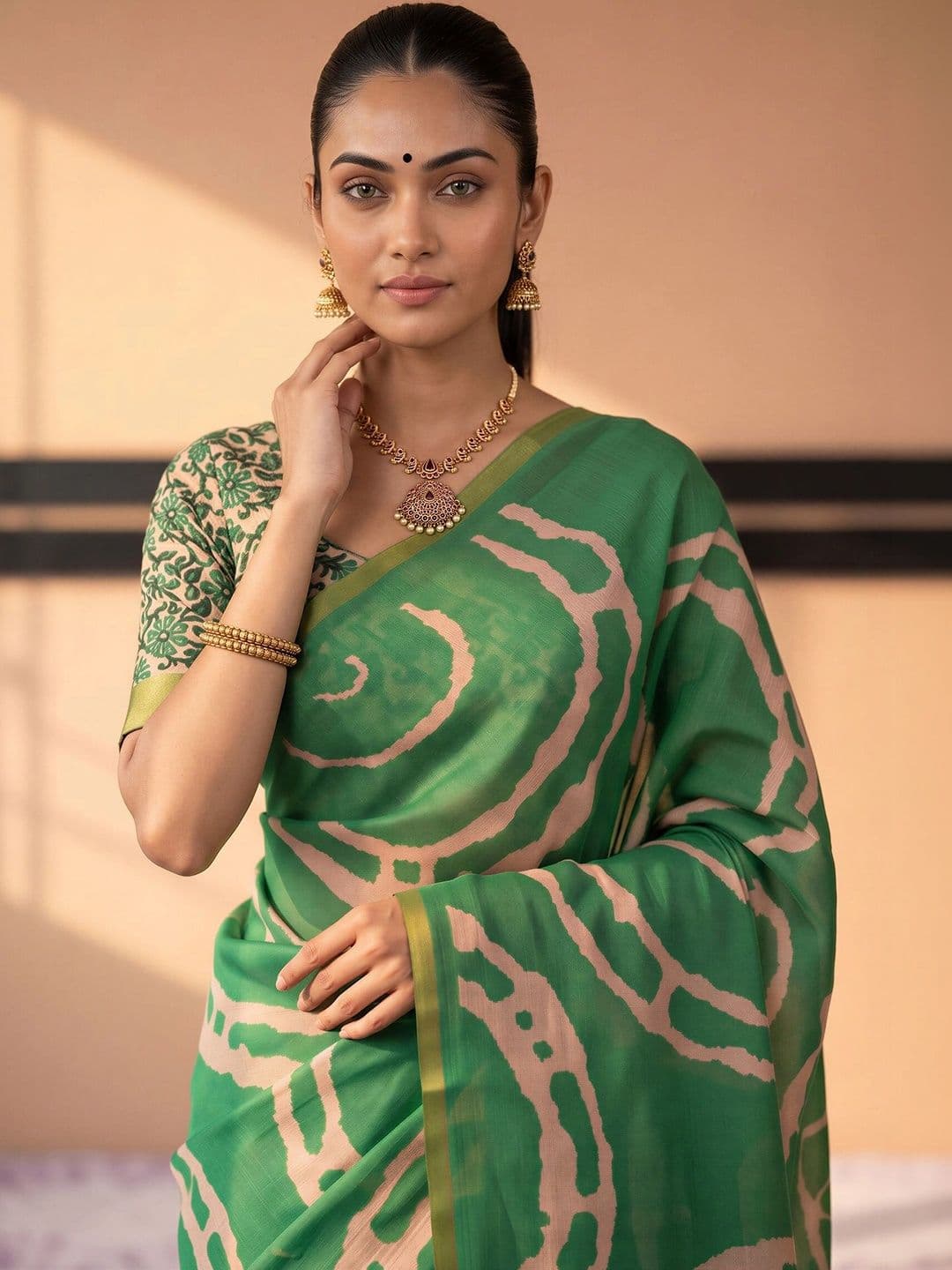 Sangria Tie and Dye Designer Block Print Saree thumbnail 6