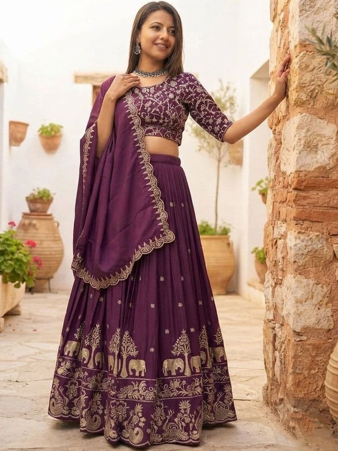 HERE&NOW Embroidered Thread Work Semi-Stitched Lehenga & Blouse With Dupatta thumbnail 2