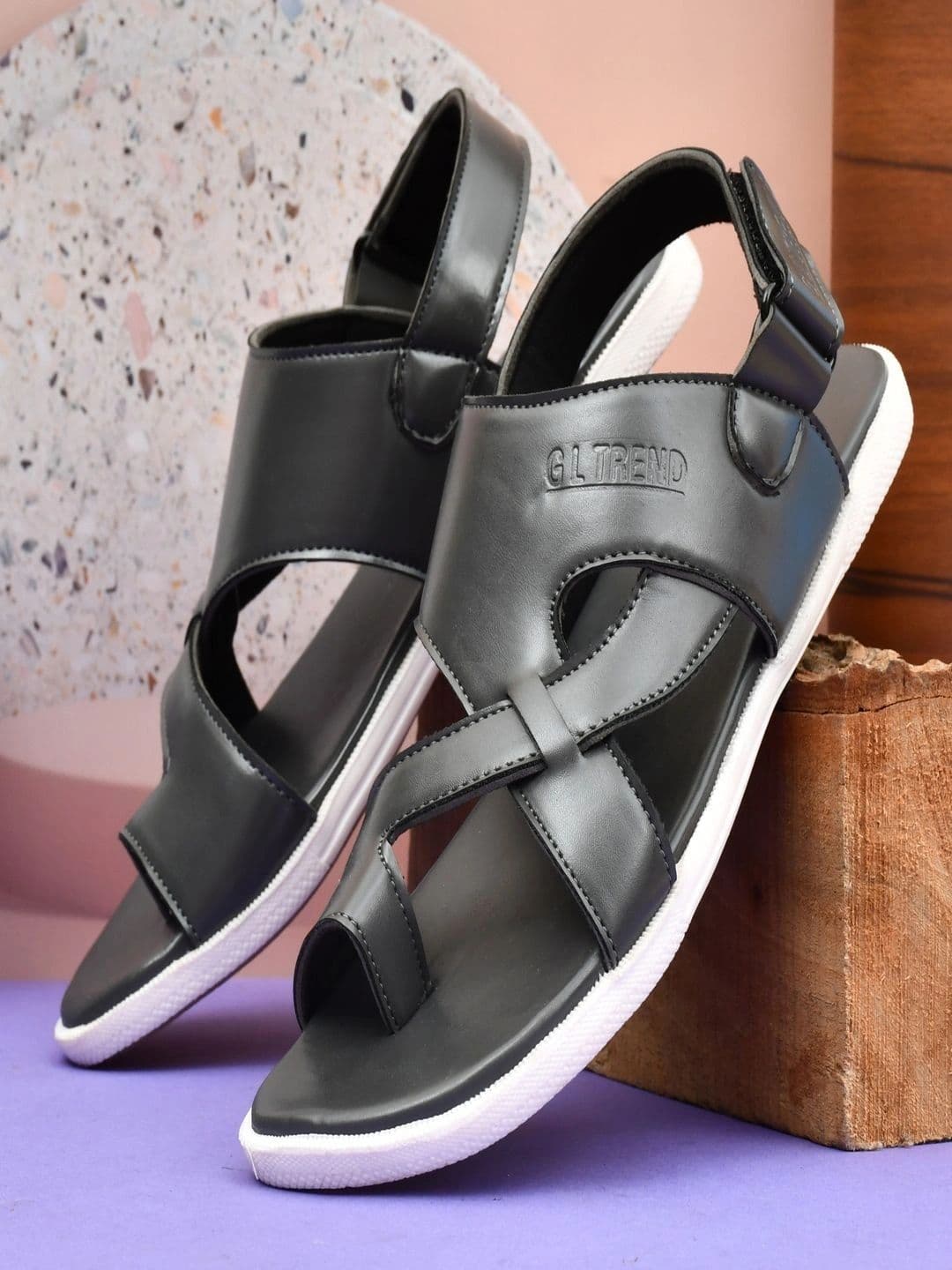 G L Trend Men Grey Solid Casual Comfort Sandals with Cross-Strap Design thumbnail 6