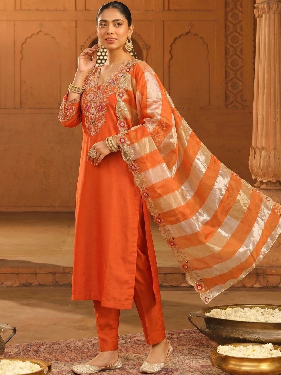 all about you Women Ethnic Motifs Embroidered Regular Mirror Work Kurta with Trousers & With Dupatta thumbnail 6