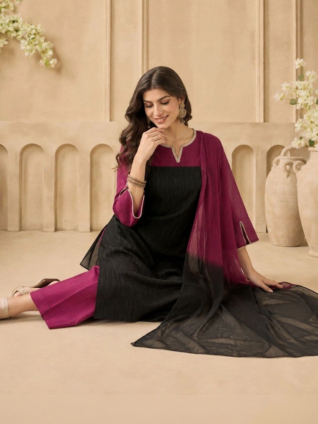 Anouk Women Regular Thread Work Pure Cotton Kurta with Palazzos & With Dupatta thumbnail 6