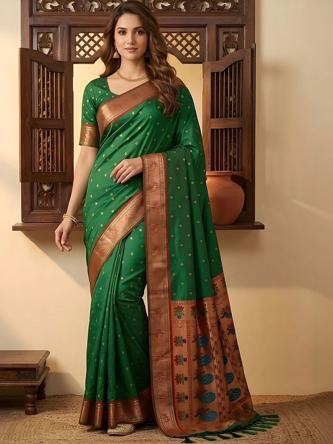 Urbanari Woven Design Zari Silk Blend Banarasi Saree thumbnail 2