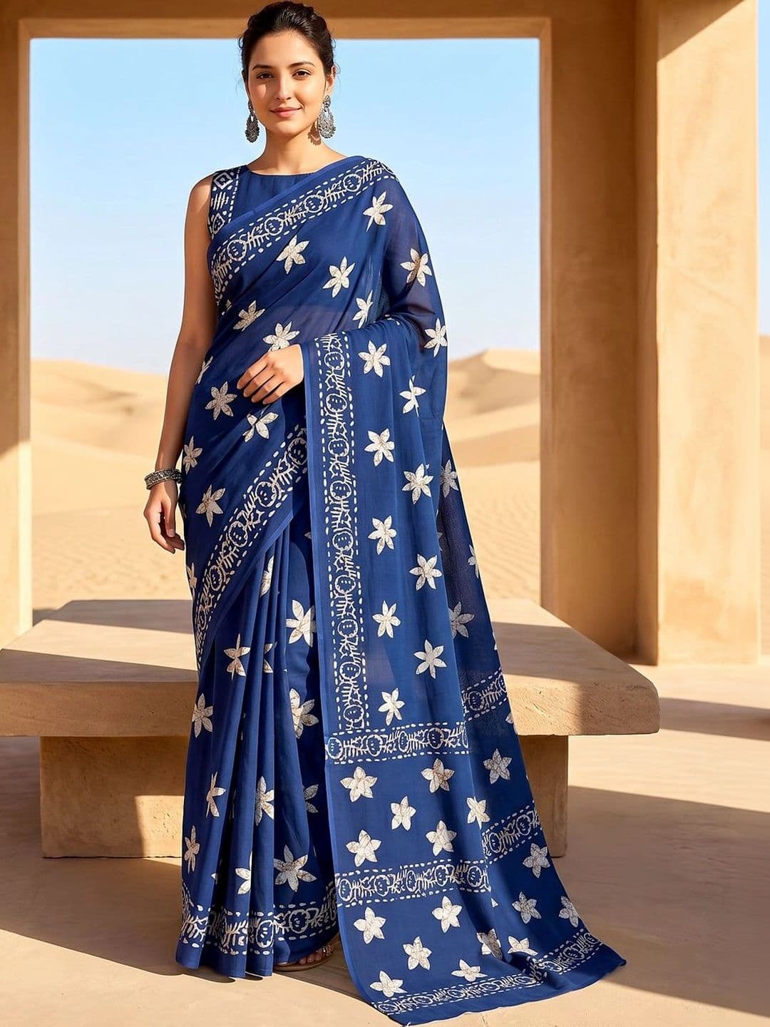 VS MALL Floral Pure Cotton Saree - view 1