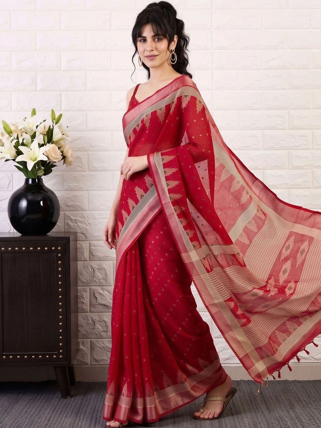 Anouk Woven Design Zari Designer Bagru Saree thumbnail 2
