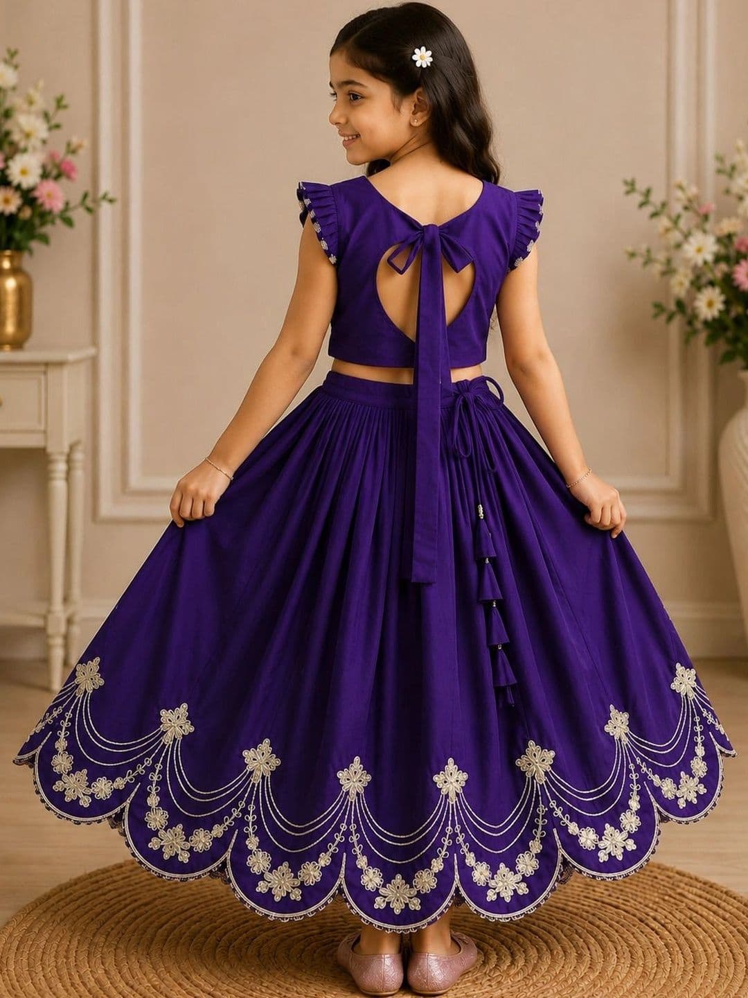 KALINI Girls Embroidered Thread Work Ready to Wear Lehenga & thumbnail 3