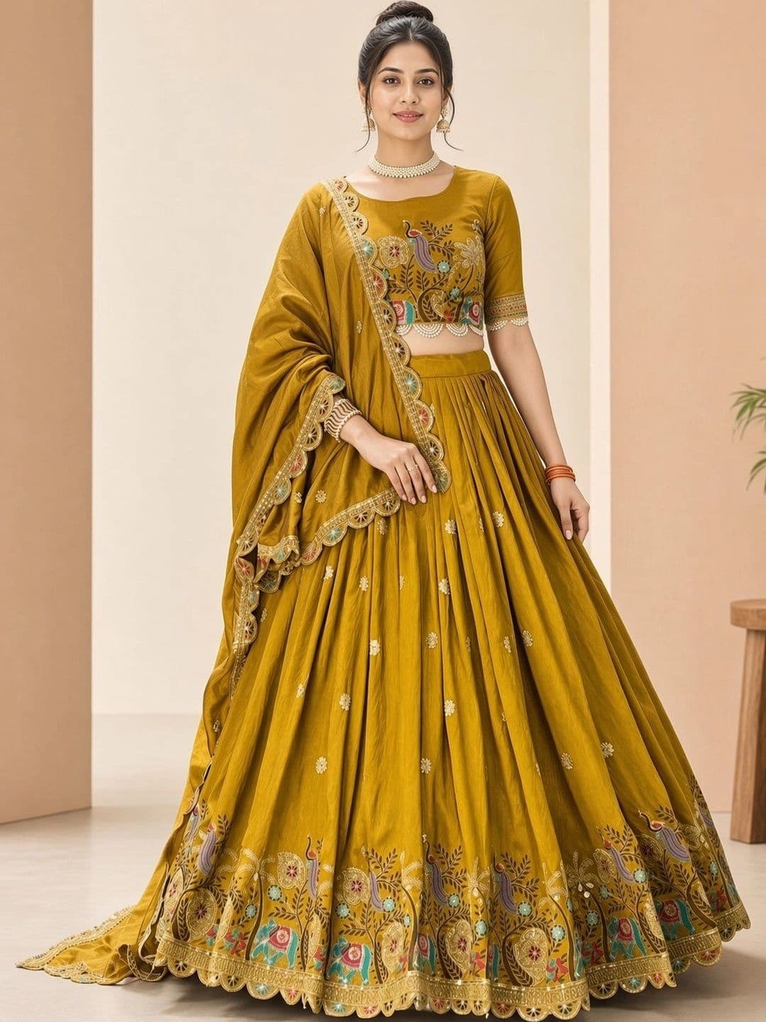 Closin Embroidered Thread Work Ready to Wear Lehenga & Unstitched Blouse With Dupatta - view 1