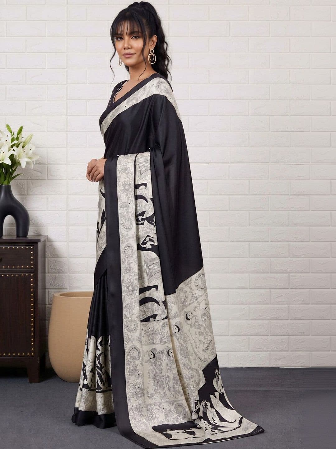 Anouk Kalamkari Satin Designer Banarasi Saree thumbnail 6
