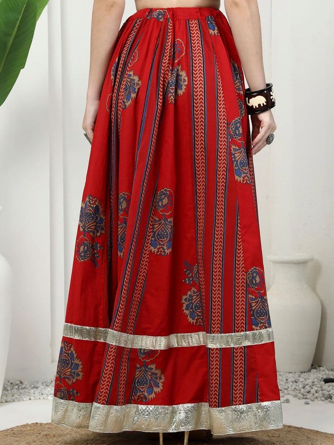 KALINI Women Cotton Cambric Floral Maxi Flared Skirt thumbnail 6