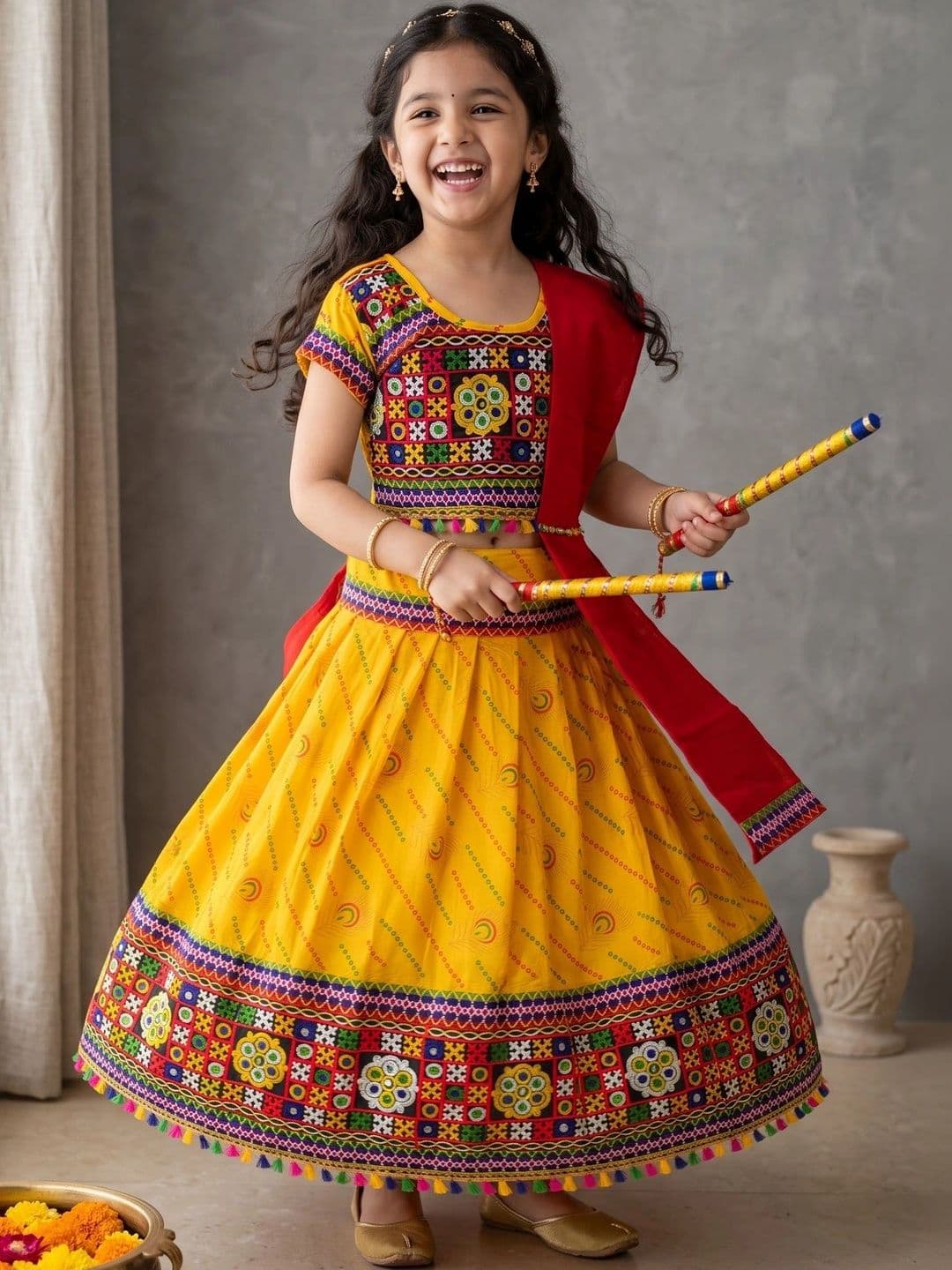 ahhaaaa Girls Embroidered Thread Work Ready to Wear Lehenga & Blouse With Dupatta thumbnail 7