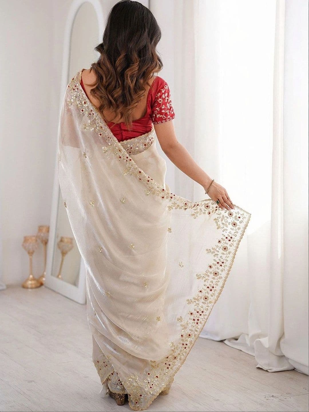 Jogmaya Fashion Floral Embroidered Silk Blend Saree thumbnail 5