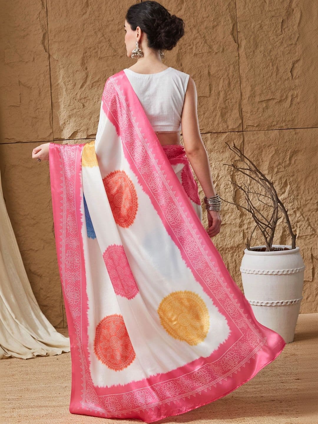 RACHNA Tie and Dye Satin Designer Ikat Saree thumbnail 6