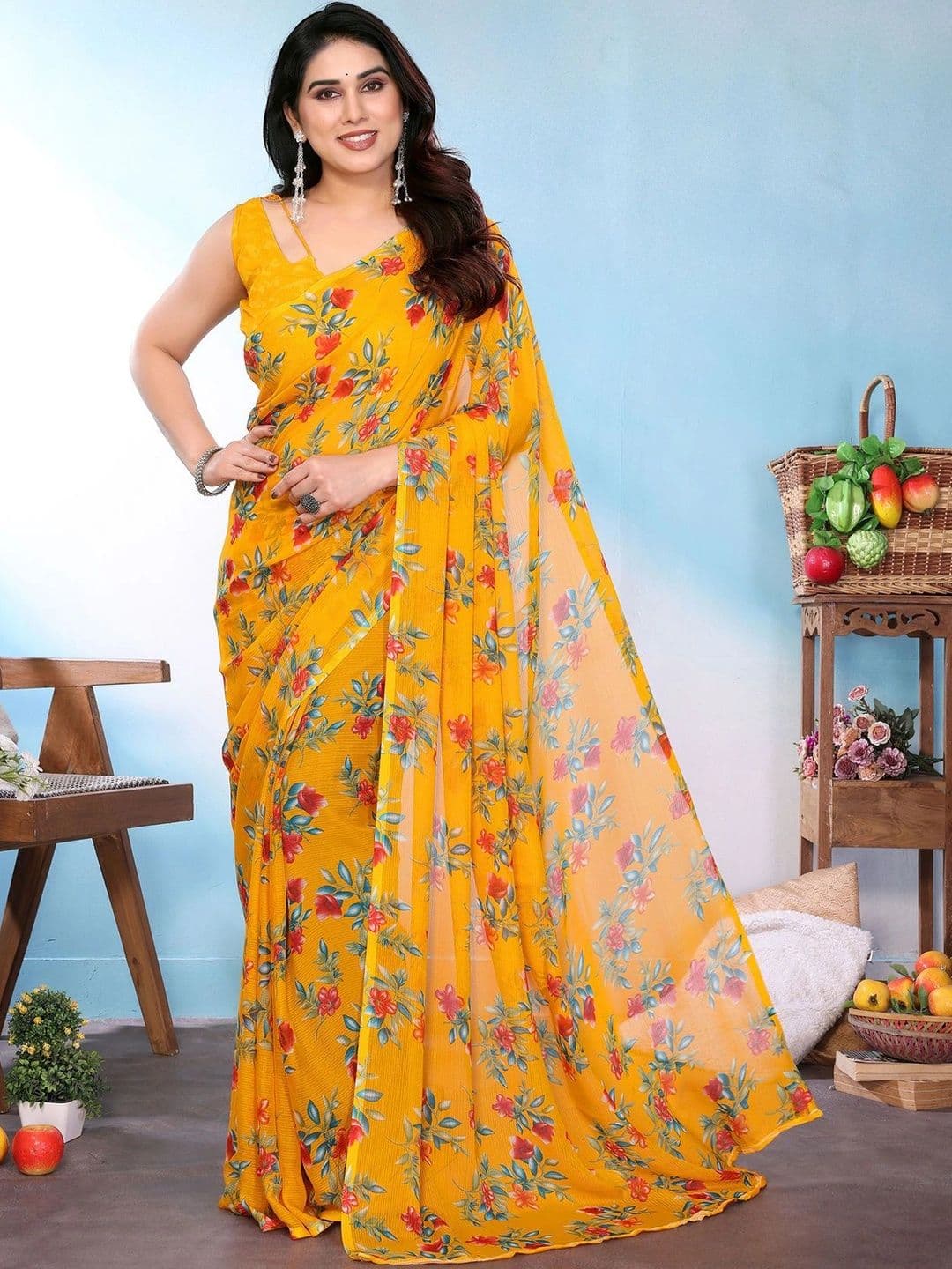 NIRVAAN Floral Pure Georgette Saree - view 1