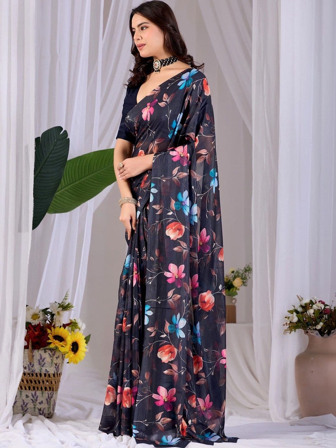 Moda Rapido Floral Poly Georgette Designer Saree thumbnail 5
