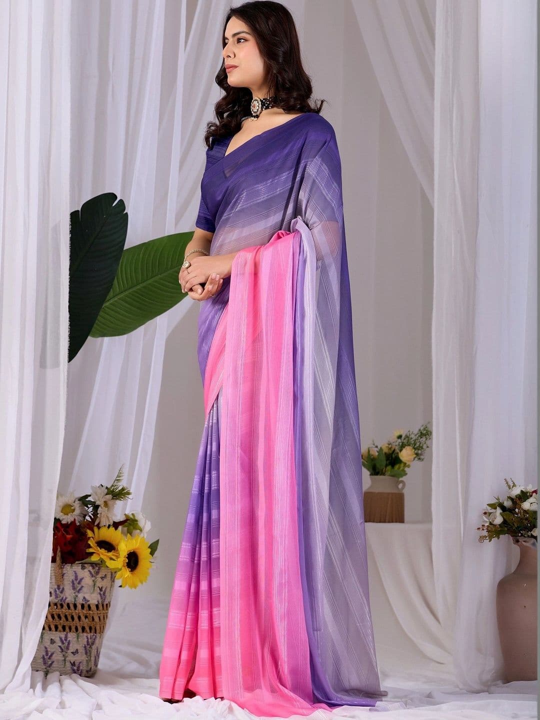 DIVASTRI Ombre Poly Georgette Designer Saree thumbnail 2