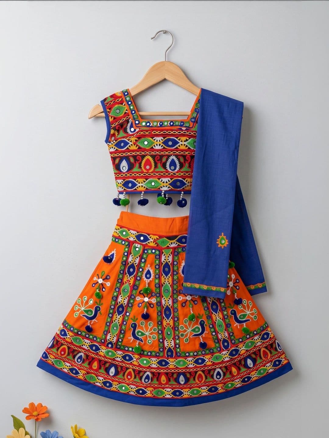 ahhaaaa Girls Embroidered Mirror Work Ready to Wear Lehenga & Blouse With Dupatta thumbnail 5